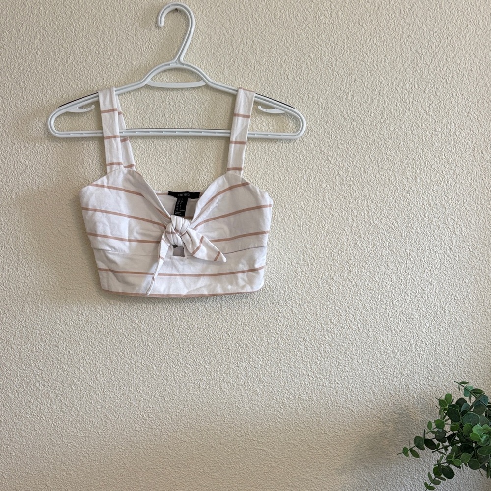 Striped White and Cream Women's Crop Top
